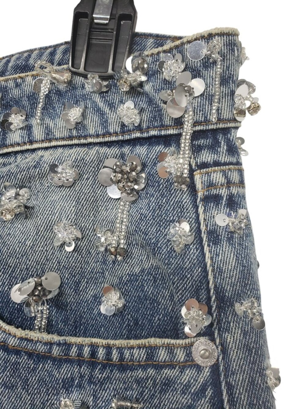 NEW Simkhai $695 Zealand Jeans Hollywood Blue Crystal Embellished Sequin Bling - Picture 13 of 16